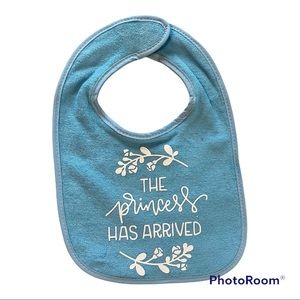 BRAND NEW - Blue Infant Bib With Velcro - with White Princess Decal
